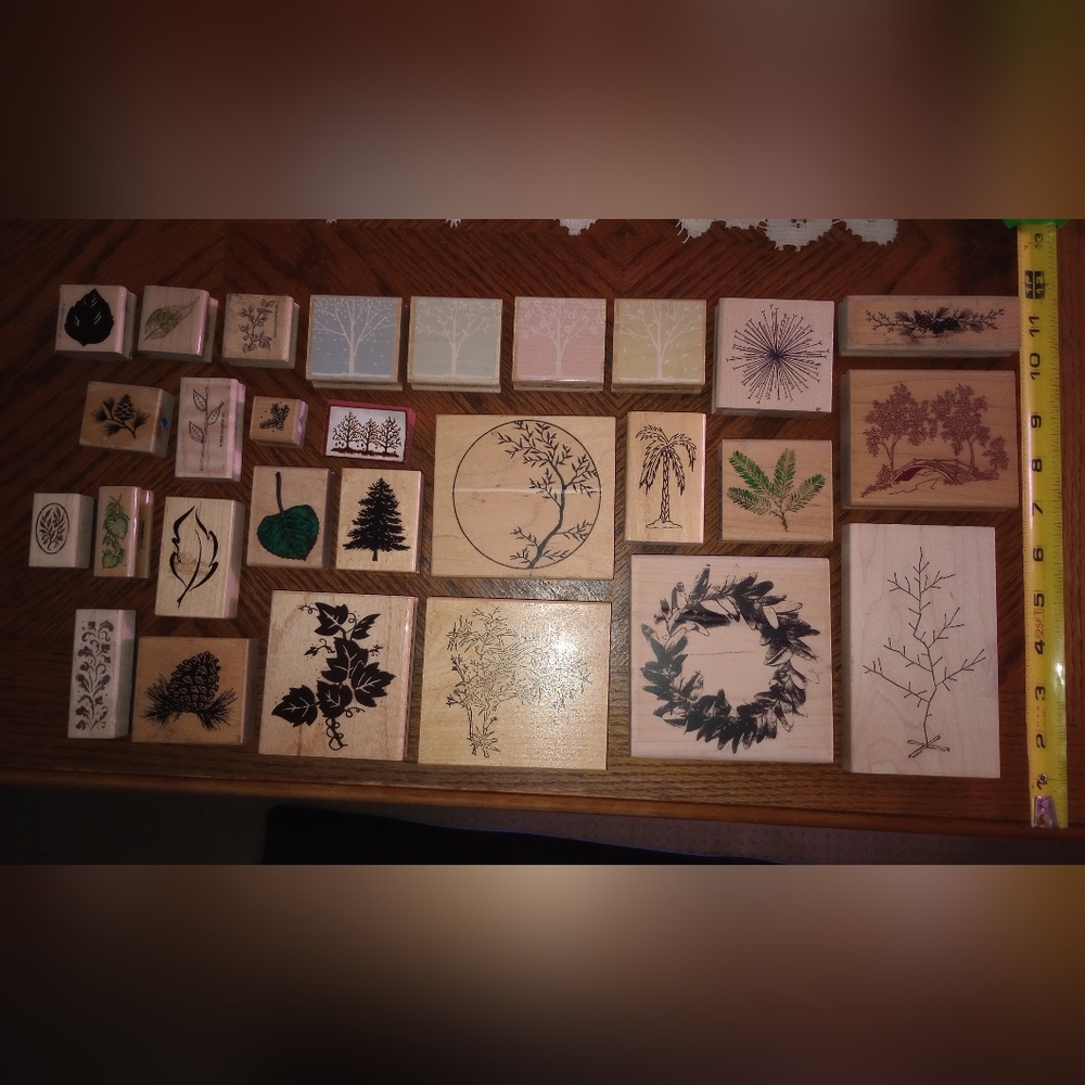 Greenery themed Wooden rubber stamps